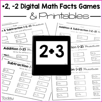 Preview of Digital & Printable Math Facts +2, -2 (Distance Learning)
