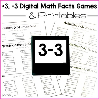 Preview of Digital & Printable Math Facts +3, -3 (Distance Learning)