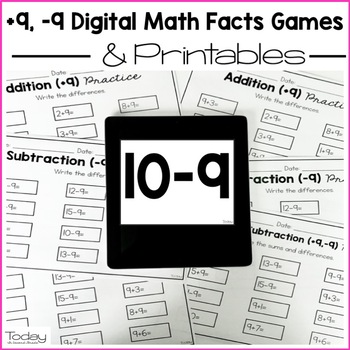 Preview of Digital & Printable Math Facts +9, -9 (Distance Learning)