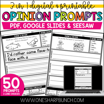 Preview of Digital & Printable Opinion Writing Journal Prompts Writing Center
