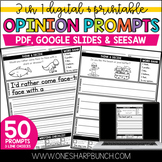 Digital & Printable Opinion Writing Journal Prompts Writin
