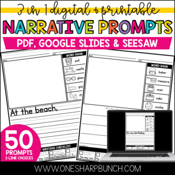 Preview of Digital & Printable Personal Narrative Journal Writing Prompts Writing Center