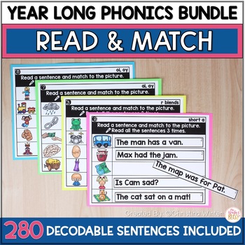 Preview of Phonics Yearlong Bundle - Decodable Sentence Reading & Matching