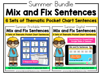 Preview of Digital & Printable Summer Pocket Chart Sight Word Sentences Bundle