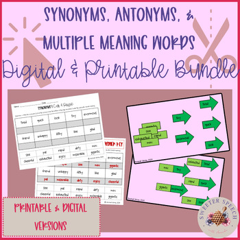 Preview of Digital & Printable Synonyms, Antonyms, & Multiple Meaning Words BUNDLE