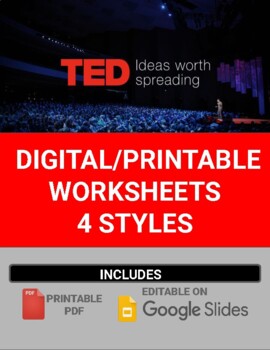 Preview of Digital/Printable TED Talk Worksheets (Editable in Google Slides)