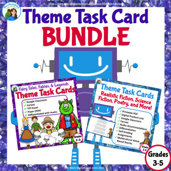 Preview of Digital/Printable Theme Task Card Bundle w/ Differentiation & Audio Grades 3-5