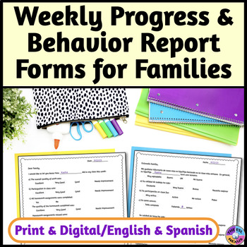 Preview of Progress Report Weekly Spanish & English Form - Print & Digital Progress Tracker
