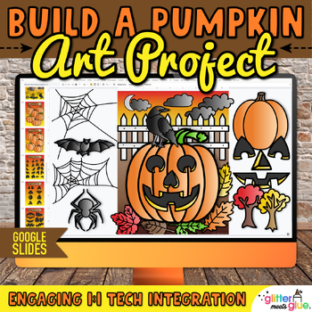 Preview of Digital Build a Pumpkin Art Project & Writing Prompts Resource on Google Slides