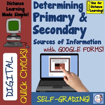 Preview of Digital Quick Check: Primary & Secondary Sources/Distance Learning