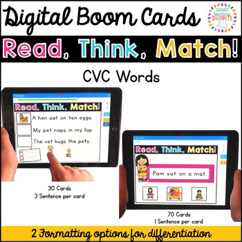 Preview of Digital Read, Think, Match Boom Cards: CVC Words