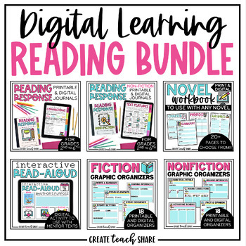 Preview of Digital Reading Bundle | Google Slides | Reading Journals | Graphic Organizers