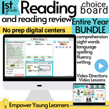 Preview of Digital Reading Choice Board and Reading Centers ENTIRE YEAR BUNDLE