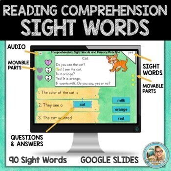 Preview of Digital Reading Comprehension Passages and Questions SIGHT WORDS | Google Slides