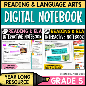 Preview of 5th Grade Reading Interactive Notebook Bundle | Digital ELA | Google Classroom