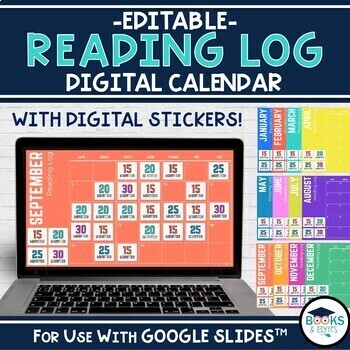 Preview of Digital Reading Log Editable Calendar for Google Slides™