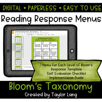 Preview of Digital Reading Response Menus - Bloom's Taxonomy Edition