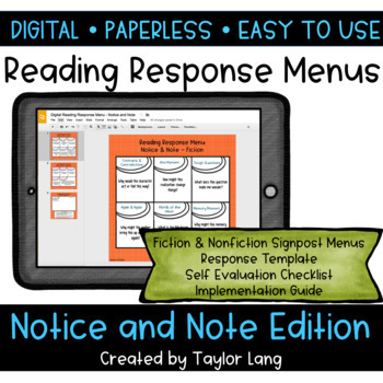 Preview of Digital Reading Response Menus - Notice and Note Edition