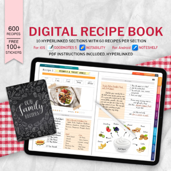 Preview of Digital Recipe Book, Digital Food Diary, Customized Blank Notebook Journal