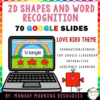 Preview of Digital Resource 2D Shapes and Word Match - Love Bird Theme - Distance Learning