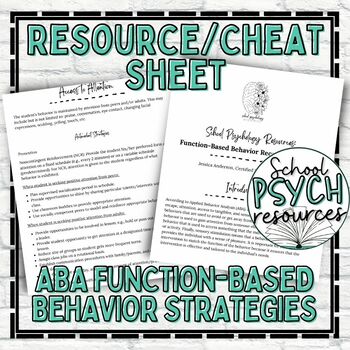 Preview of FBA Function Based Behavior Recommendations Intervention BIP Cheat Sheet