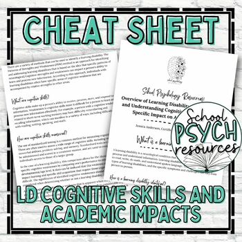 Preview of Digital Resource Cheat Sheet LD Cognitive Skills and Academic Impacts