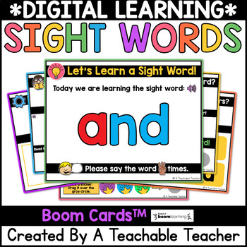 Preview of Digital Resource Kindergarten Sight Word Boom Cards for High Frequency Words