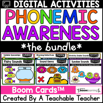 Preview of Boom Cards Phonemic and Phonological Awareness Games Activities Homework Kinder