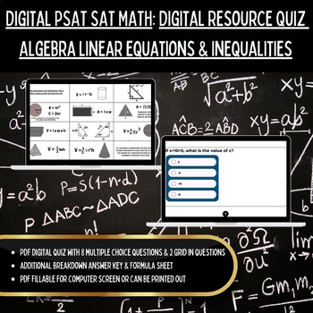 Preview of Digital SAT MATH High School Quiz Assess Algebra Linear Equations Inequalities