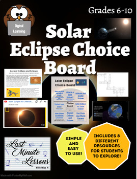 Preview of Digital Resource: Solar Eclipse 2024 Choice Board and Resources