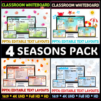 Preview of Digital Resources 4 Seasons Pack Classroom Whiteboard | Editable Slide Layouts.