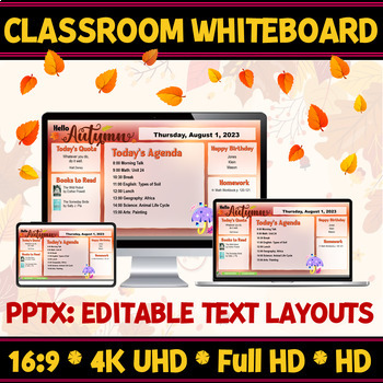 Preview of Digital Resources Autumn Classroom Whiteboard| Editable Slide Layouts.