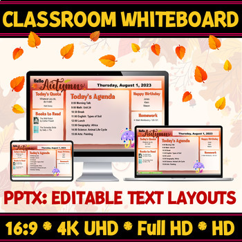 Preview of Teaching Planner Autumn Classroom Whiteboard| Editable Slide Layouts.