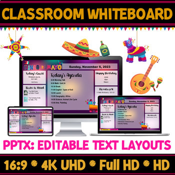 Preview of Digital Resources Cinco de Mayo Classroom Whiteboard | Editable Slide Layouts.