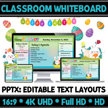 Preview of Teaching Planner Easter Classroom Whiteboard | Editable Slide Layouts.