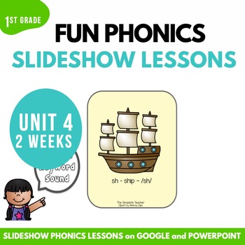 Preview of Digital Resources First Grade Phonics Slides Level 1 Unit 4 Lessons FUN Phonics