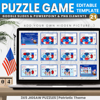 Preview of Digital Resources Google Slides Templates Puzzle Game 4th of July | Set 21