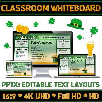 Preview of Digital Resources St. Patrick’s Day Classroom Whiteboard Editable Slide Layouts.