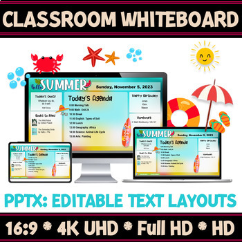 Preview of Digital Resources Summer Classroom Whiteboard| Editable Slide Layouts.
