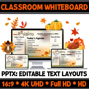 Preview of Digital Resources Thanksgiving Classroom Whiteboard | Editable Slide Layouts.
