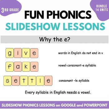 Preview of Third Grade FUN Phonics Google Slides and PowerPoint Level 3 Lessons Bundle