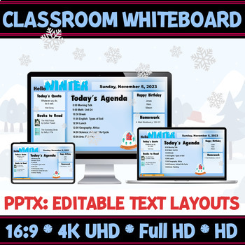 Preview of Digital Resources Winter Classroom Whiteboard| Editable Slide Layouts.