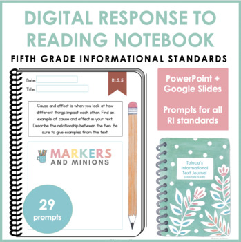 Preview of Digital Response to Reading Notebook (Fifth Grade, Informational Standards)