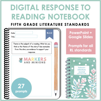 Preview of Digital Response to Reading Notebook (Fifth Grade, Literature Standards)