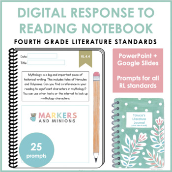 Preview of Digital Response to Reading Notebook (Fourth Grade, Literature Standards)