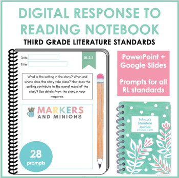 Preview of Digital Response to Reading Notebook (Third Grade, Literature Standards)
