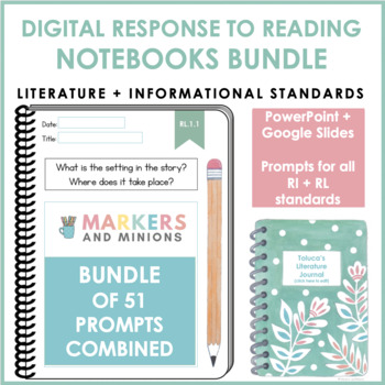 Preview of Digital Response to Reading Notebooks (First Grade, RI + RL Standards)