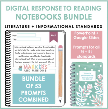 Preview of Digital Response to Reading Notebooks (Fourth Grade, RI + RL Standards)