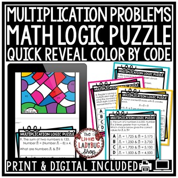 Preview of Color By Code Multiplication Math Logic Word Problem Solving Math Task Cards