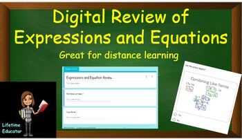 Preview of Digital Review of Expressions and Equations (Great for Distance Learning)